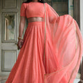 Elegant Peach Georgette Embroidered Lehenga Choli with Designer Dupatta for Women