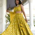 Stylish Yellow Georgette Embroidered Lehenga Choli with Designer Dupatta for Women