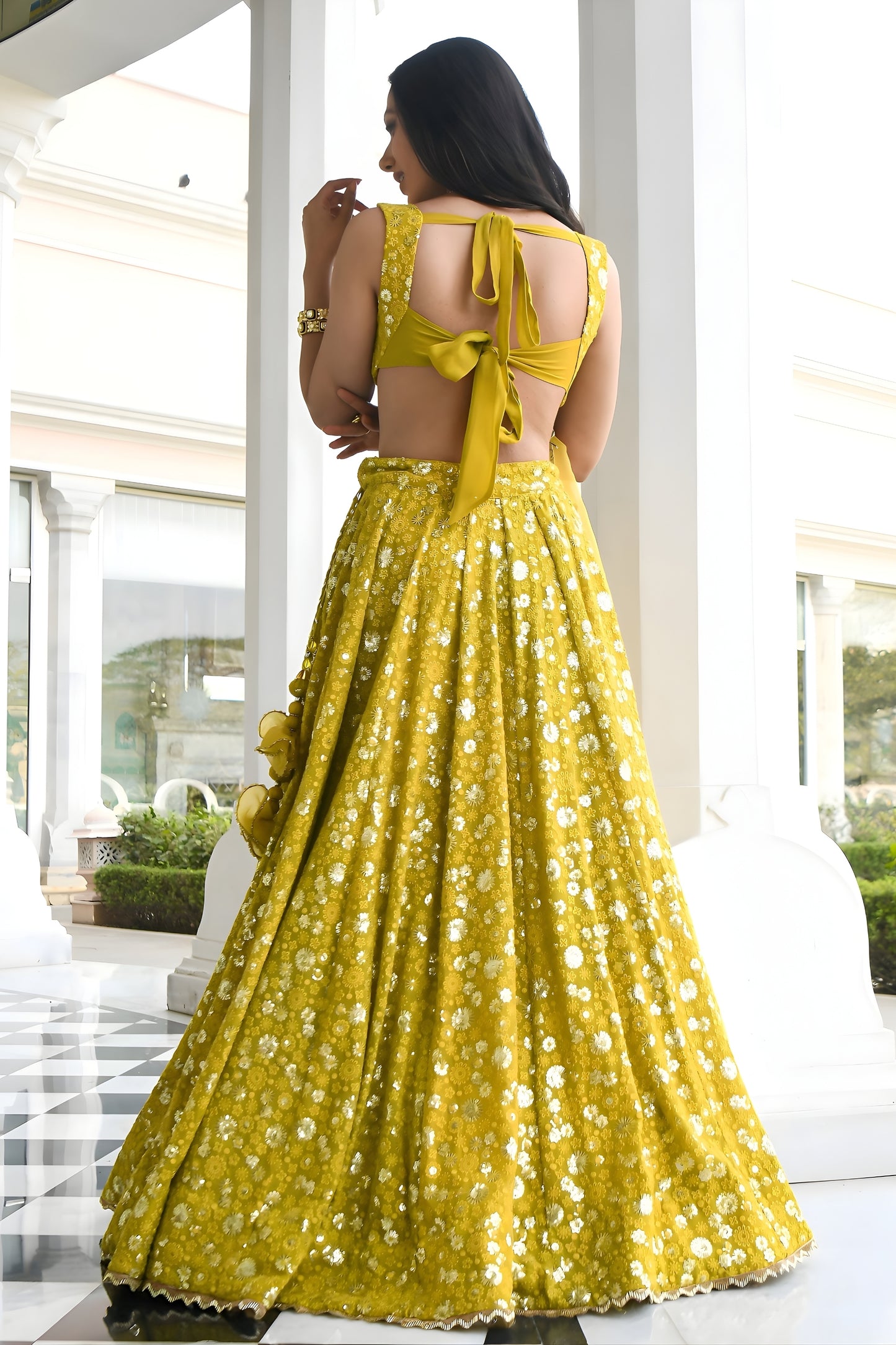 Stylish Yellow Georgette Embroidered Lehenga Choli with Designer Dupatta for Women