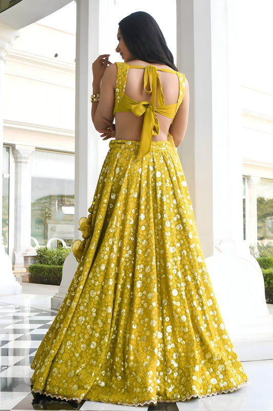 Stylish Yellow Georgette Embroidered Lehenga Choli with Designer Dupatta for Women