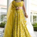 Stylish Yellow Georgette Embroidered Lehenga Choli with Designer Dupatta for Women