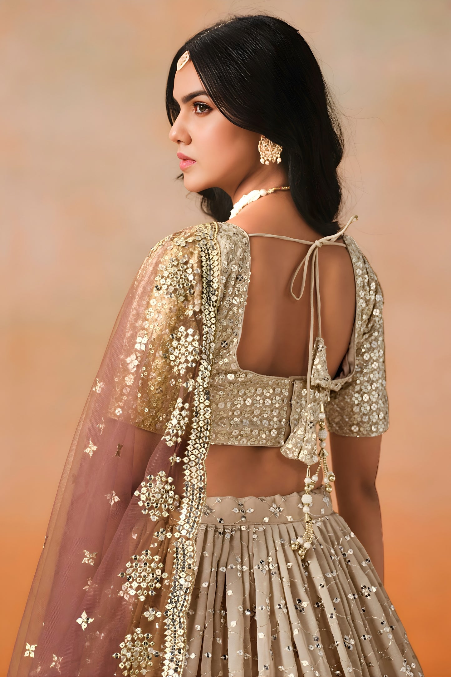 Fantastic Brown Georgette Embroidered Lehenga Choli with Soft Net Dupatta for Women