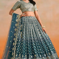 Stunning Dove Blue Georgette Embroidered Lehenga Choli with Soft Net Dupatta