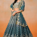 Stunning Dove Blue Georgette Embroidered Lehenga Choli with Soft Net Dupatta