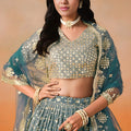 Stunning Dove Blue Georgette Embroidered Lehenga Choli with Soft Net Dupatta