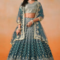 Stunning Dove Blue Georgette Embroidered Lehenga Choli with Soft Net Dupatta