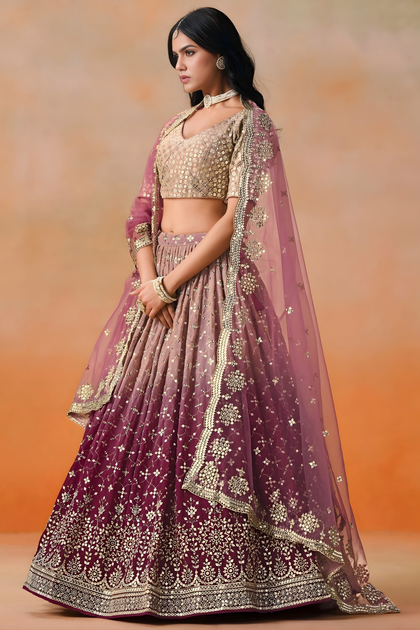 Elegant Maroon Georgette Embroidered Lehenga Choli with Soft Net Dupatta