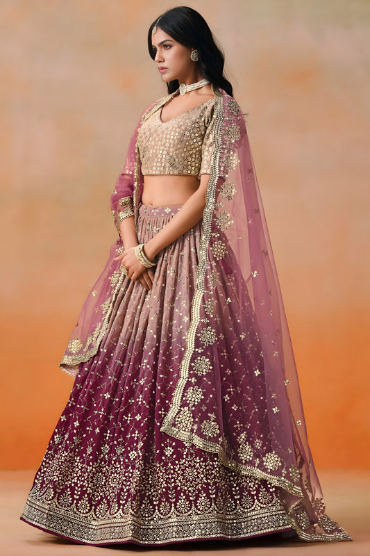 Elegant Maroon Georgette Embroidered Lehenga Choli with Soft Net Dupatta
