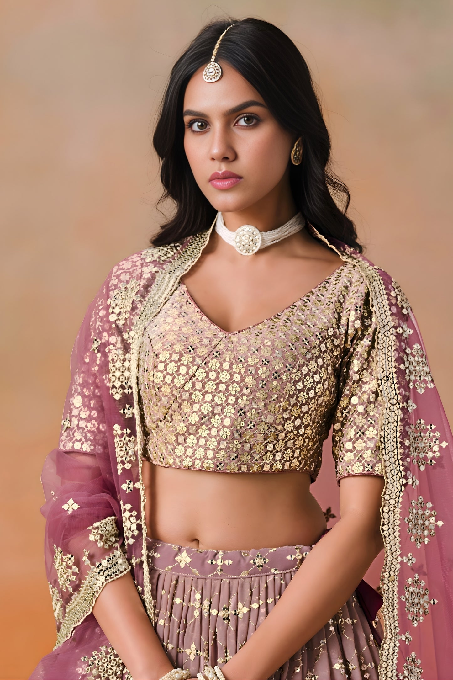 Elegant Maroon Georgette Embroidered Lehenga Choli with Soft Net Dupatta