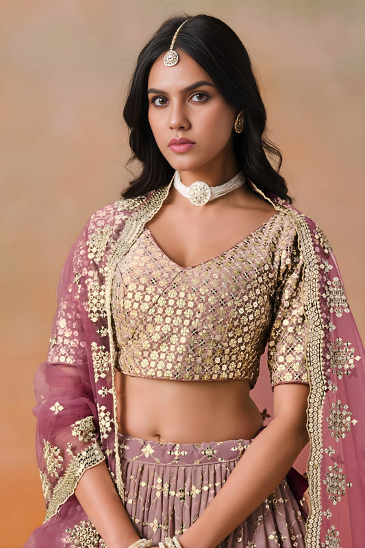 Elegant Maroon Georgette Embroidered Lehenga Choli with Soft Net Dupatta