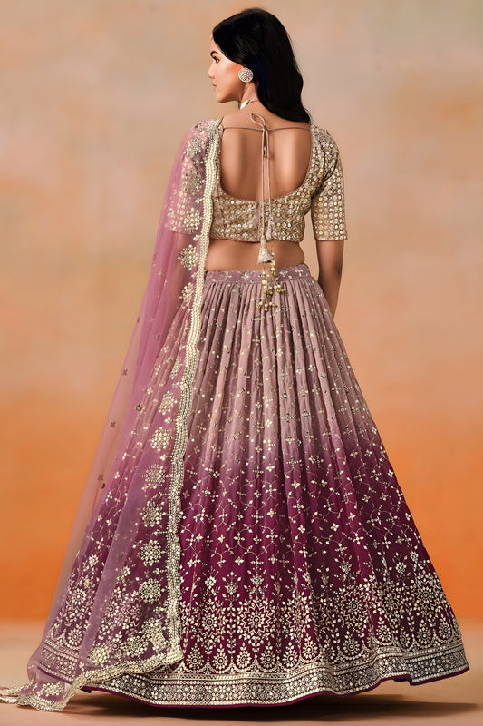 Elegant Maroon Georgette Embroidered Lehenga Choli with Soft Net Dupatta