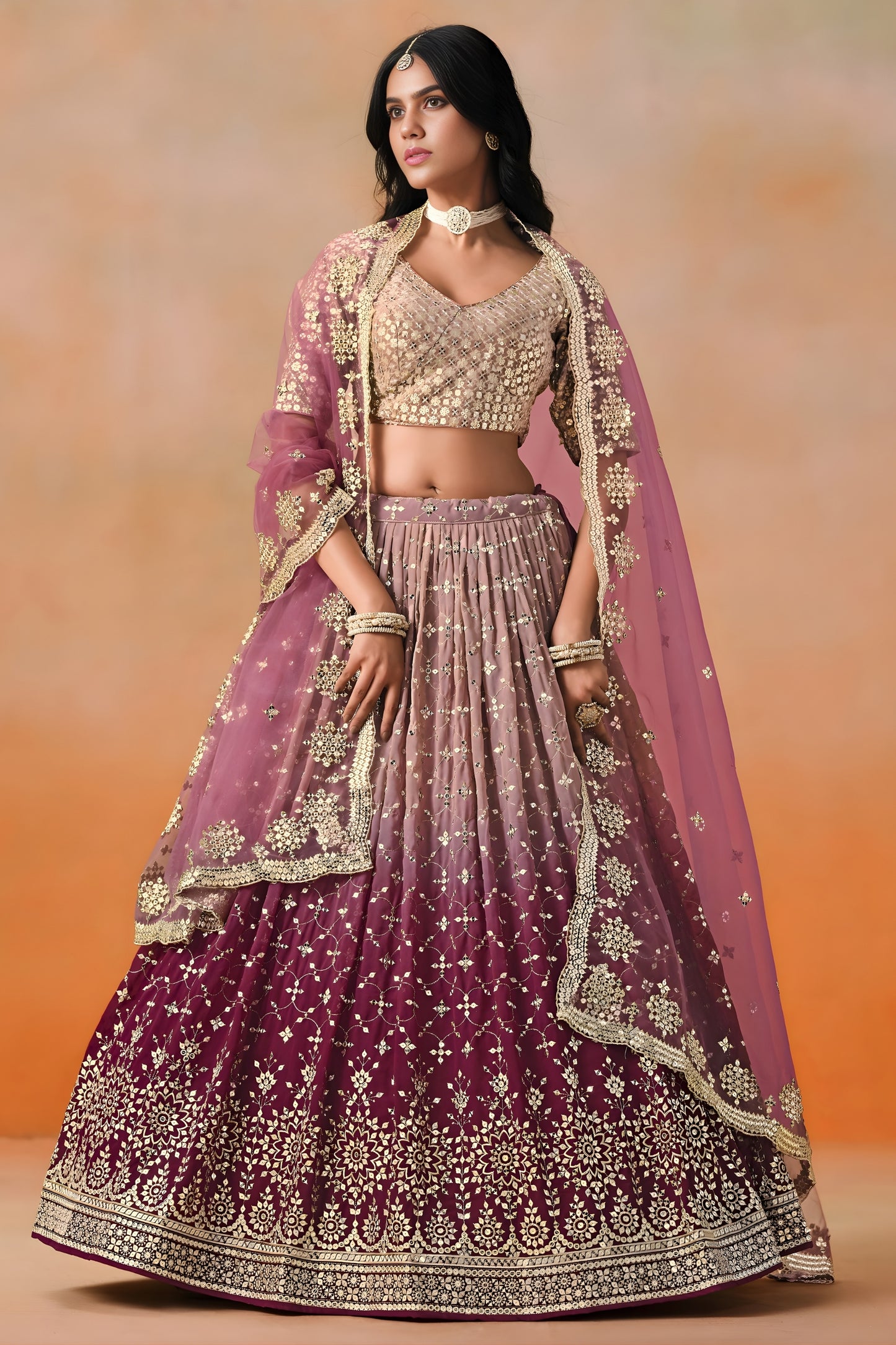 Elegant Maroon Georgette Embroidered Lehenga Choli with Soft Net Dupatta