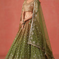 Traditional Mehndi Green Georgette Embroidered Lehenga Choli with Soft Net Dupatta