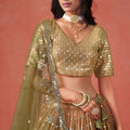 Traditional Mehndi Green Georgette Embroidered Lehenga Choli with Soft Net Dupatta