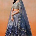Awesome Navy Blue Georgette Embroidered Lehenga Choli with Soft Net Dupatta