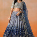 Awesome Navy Blue Georgette Embroidered Lehenga Choli with Soft Net Dupatta