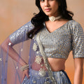 Awesome Navy Blue Georgette Embroidered Lehenga Choli with Soft Net Dupatta