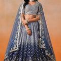 Awesome Navy Blue Georgette Embroidered Lehenga Choli with Soft Net Dupatta