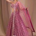 Stunning Dusty Pink Georgette Embroidered Lehenga Choli with Designer Dupatta for Women