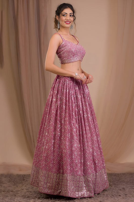 Stunning Dusty Pink Georgette Embroidered Lehenga Choli with Designer Dupatta for Women