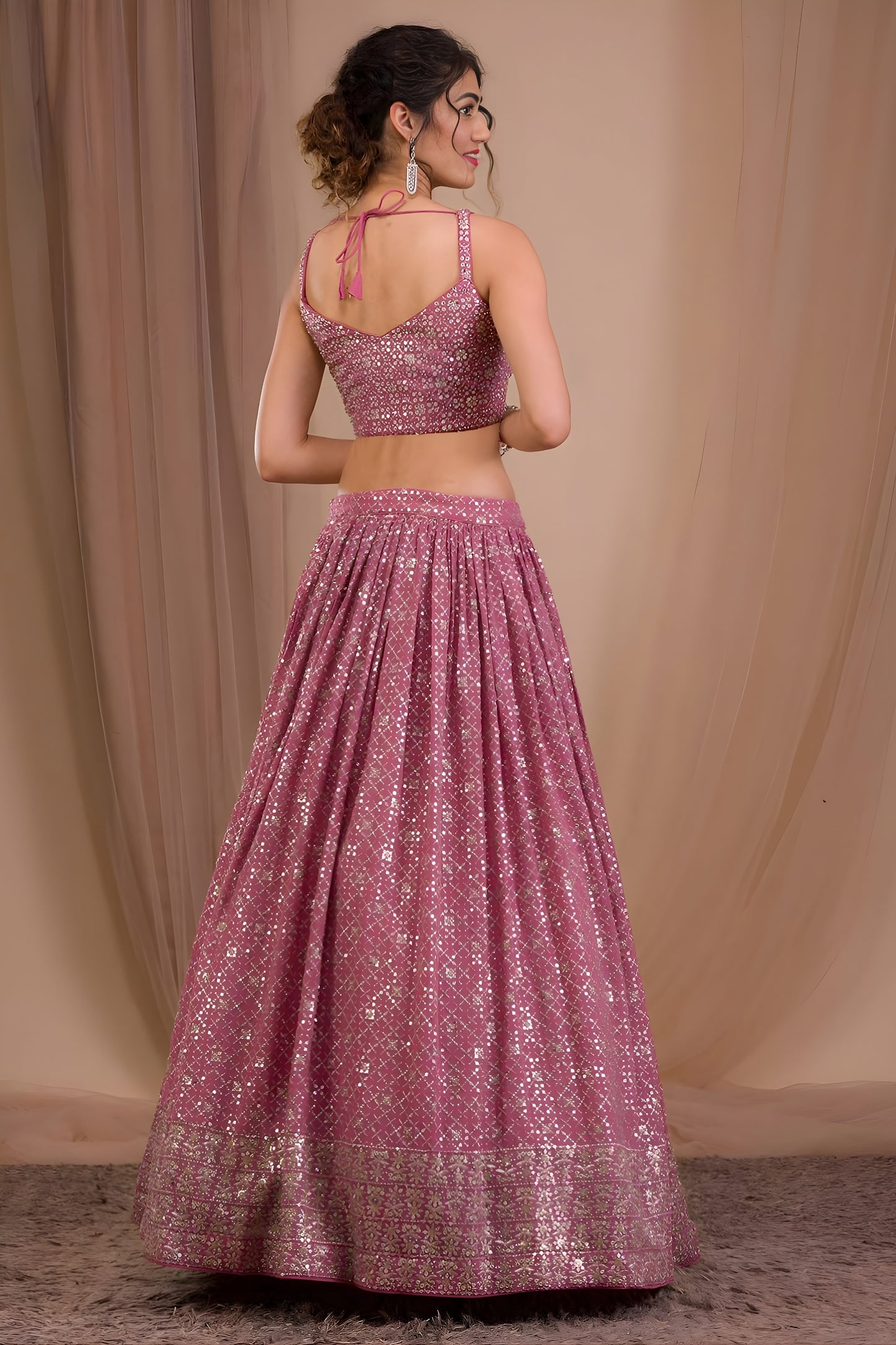 Stunning Dusty Pink Georgette Embroidered Lehenga Choli with Designer Dupatta for Women