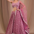 Stunning Dusty Pink Georgette Embroidered Lehenga Choli with Designer Dupatta for Women