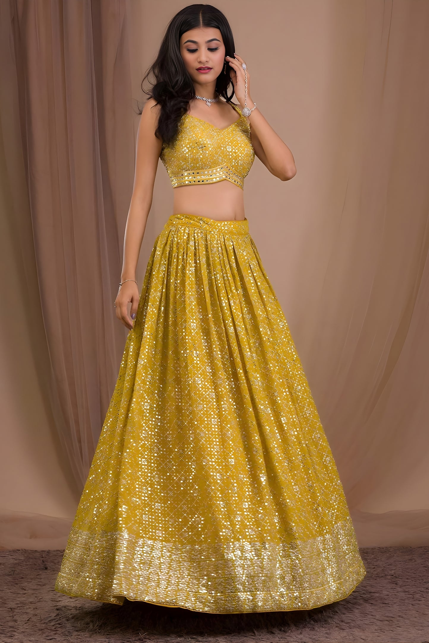 Trendy Yellow Georgette Embroidered Lehenga Choli with Designer Dupatta for Women