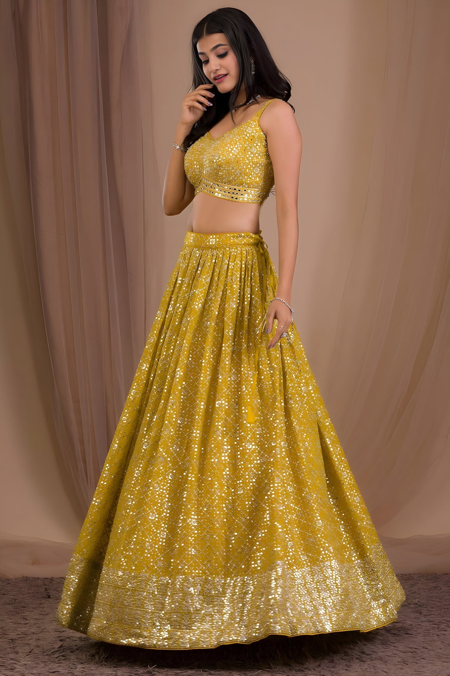 Trendy Yellow Georgette Embroidered Lehenga Choli with Designer Dupatta for Women