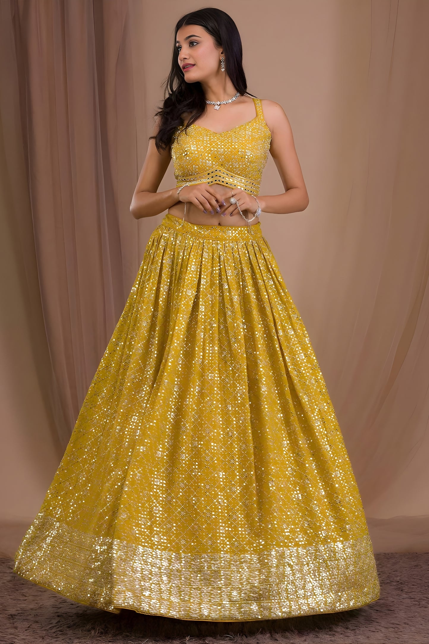 Trendy Yellow Georgette Embroidered Lehenga Choli with Designer Dupatta for Women