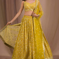 Trendy Yellow Georgette Embroidered Lehenga Choli with Designer Dupatta for Women