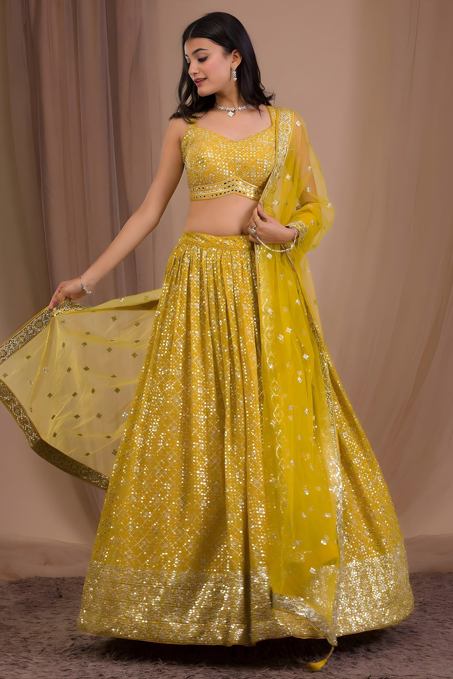 Trendy Yellow Georgette Embroidered Lehenga Choli with Designer Dupatta for Women