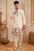 Stylish Cream Synthetic Silk Embroidered Kurta Pajama Set for Men with Dandiya Work