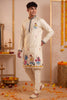 Stylish Cream Synthetic Silk Embroidered Kurta Pajama Set for Men with Dandiya Work