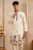 Stylish Cream Synthetic Silk Embroidered Kurta Pajama Set for Men with Dandiya Work