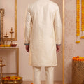Stylish Cream Synthetic Silk Embroidered Kurta Pajama Set for Men with Dandiya Work
