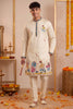 Stylish Cream Synthetic Silk Embroidered Kurta Pajama Set for Men with Dandiya Work