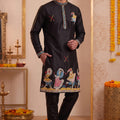 Stunning Black Synthetic Silk Embroidered Kurta Pajama Set for Men with Dandiya Work