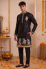 Stunning Black Synthetic Silk Embroidered Kurta Pajama Set for Men with Dandiya Work