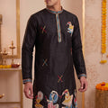 Stunning Black Synthetic Silk Embroidered Kurta Pajama Set for Men with Dandiya Work