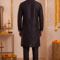 Stunning Black Synthetic Silk Embroidered Kurta Pajama Set for Men with Dandiya Work