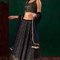 Designer Navy Blue Georgette Embroidered Lehenga Choli with Dupatta