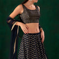 Designer Navy Blue Georgette Embroidered Lehenga Choli with Dupatta