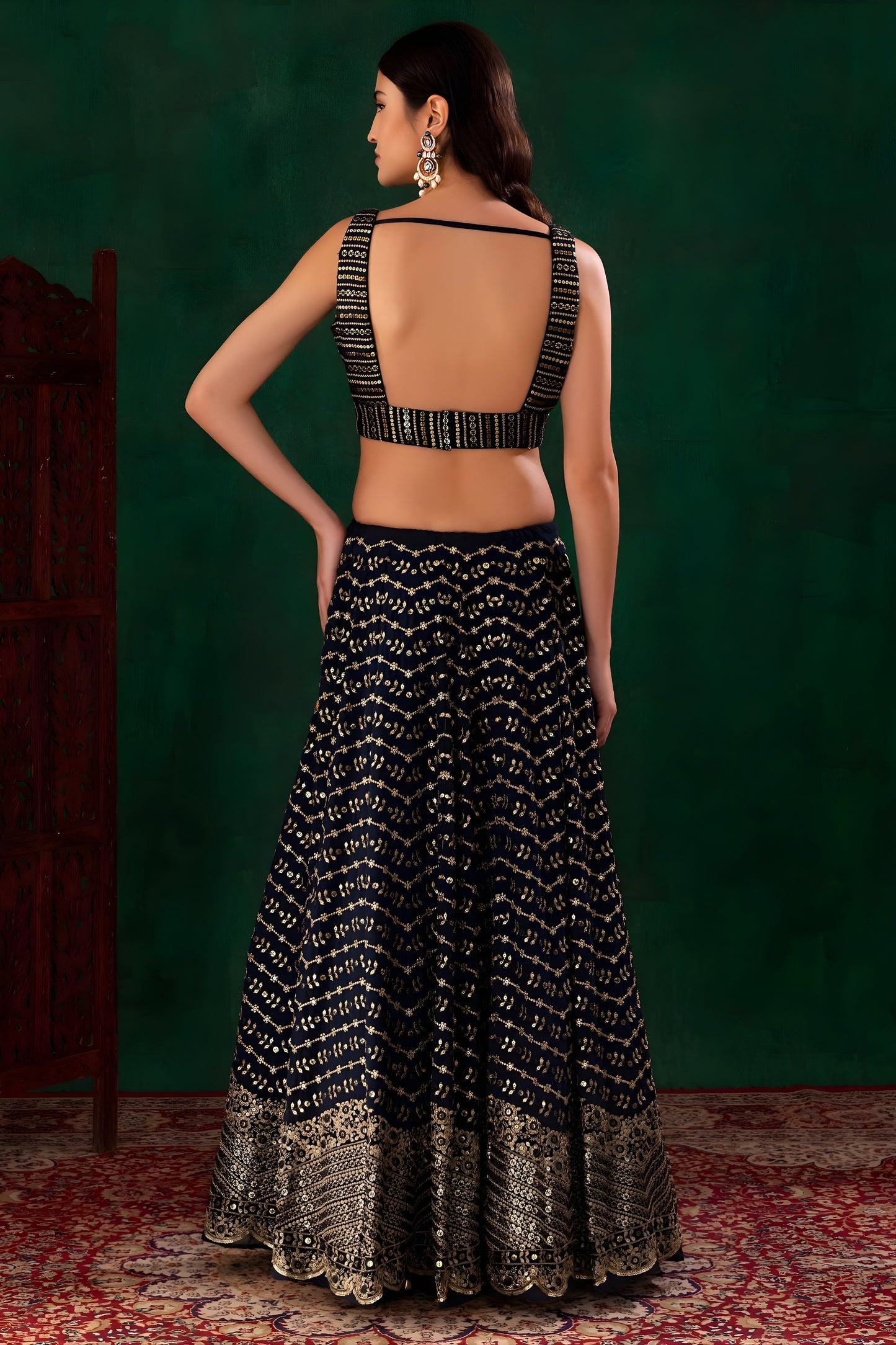 Designer Navy Blue Georgette Embroidered Lehenga Choli with Dupatta