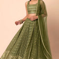 Glorious Olive Green Georgette Embroidered Lehenga Choli with Designer Dupatta for Women