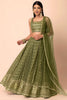 Glorious Olive Green Georgette Embroidered Lehenga Choli with Designer Dupatta for Women