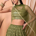 Glorious Olive Green Georgette Embroidered Lehenga Choli with Designer Dupatta for Women