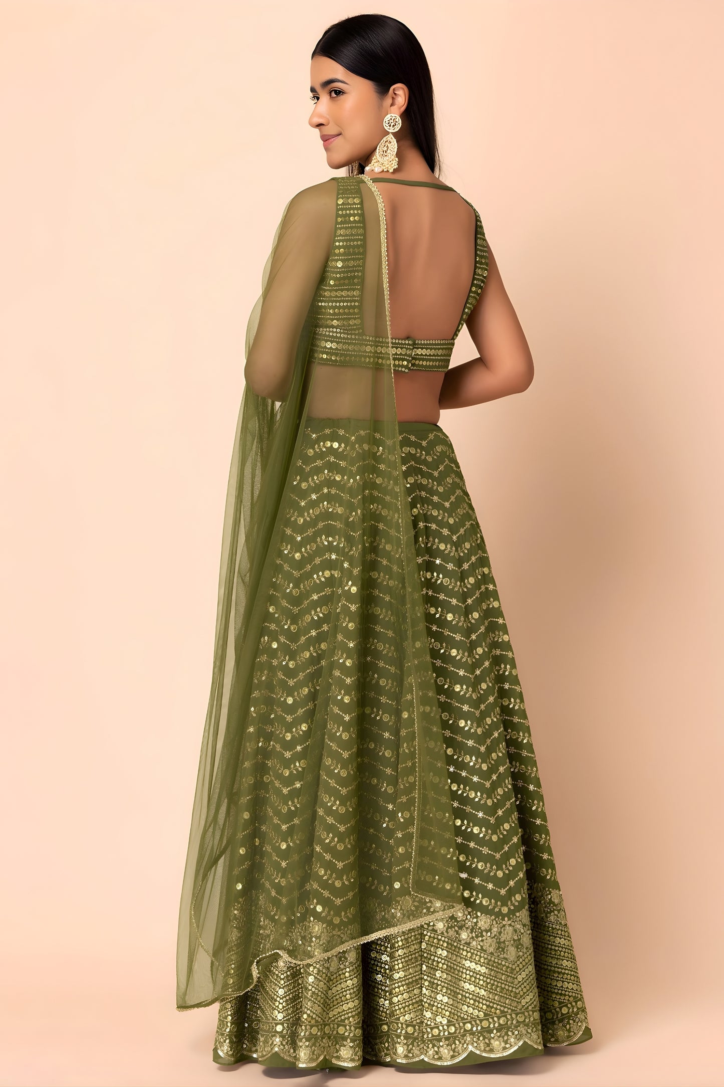 Glorious Olive Green Georgette Embroidered Lehenga Choli with Designer Dupatta for Women