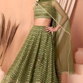 Glorious Olive Green Georgette Embroidered Lehenga Choli with Designer Dupatta for Women