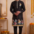 Stunning Black Synthetic Silk Embroidered Kurta Pajama Set for Men with Dandiya Work