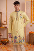 Trendy Yellow Synthetic Silk Embroidered Kurta Pajama Set for Men with Dandiya Work